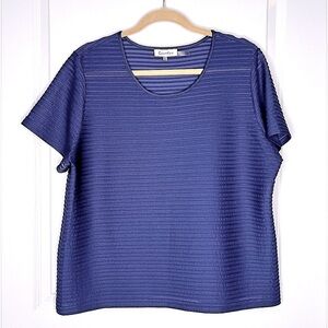 CALVIN KLEIN Ribbed Semi Sheer Blouse Navy Blue Stretch Regatta Short Sleeve XL